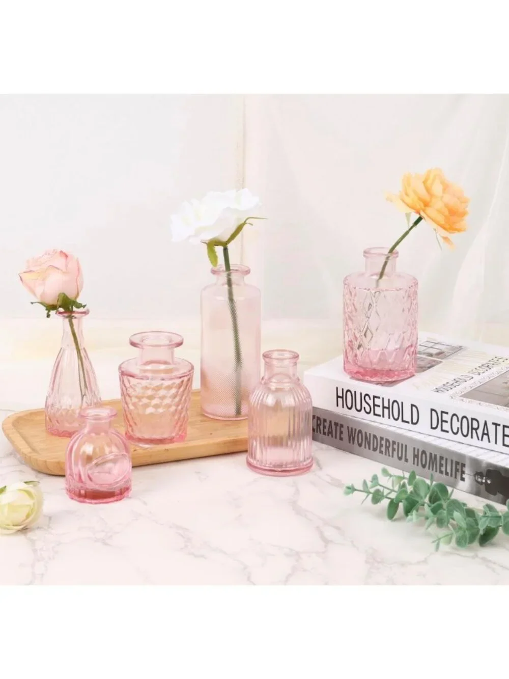 36pcs Pink Glass Bud Vases Set - Small Flower Centerpieces for Home Decor